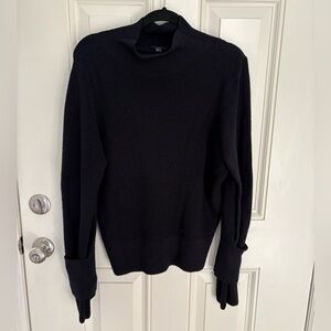 COS 100% Wool Arm Loop Black Mock Neck Sweater Size Medium